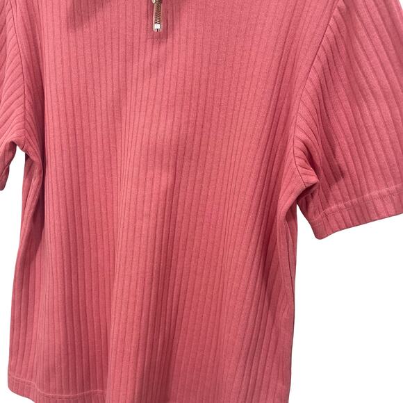 Vintage 80s Blair Pink Quarter Zip Knit Sweater Top Collared Preppy Medium - Picture 3 of 9